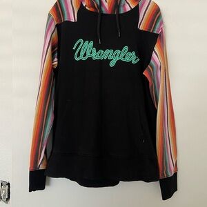 Wrangler Black Hoodie with Vibrant Multi-Stripe Sleeves